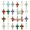 Natürlicher Edelstein Kreuz Anhänger Halskette, 18x25mm Kristallachat, DIY Schmuck Zubehör