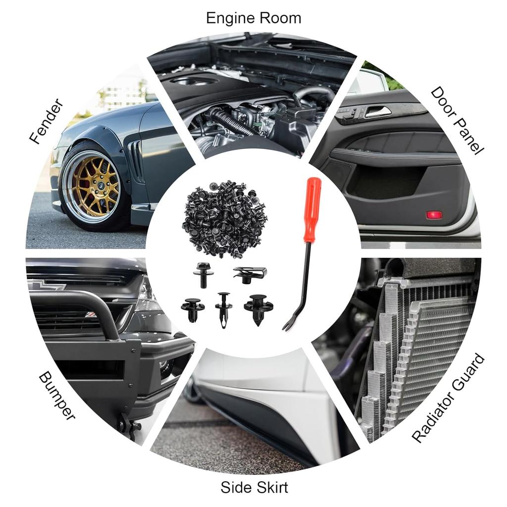 125 Pcs Auto Retainer Clips Extruded U Nuts & Hex Head Body Bolts Bumper Fasteners Rivet Clips Body Bolts Kits Fastener Clips For Splash