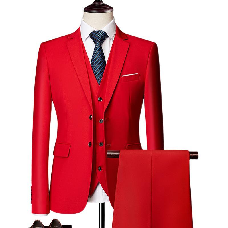 Men's Business Casual Red Three-Piece Suit Set 2024 - QT3002-533
