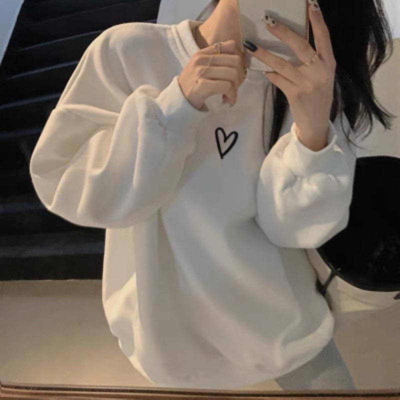 Thin Style/added Velvet Spring, Autumn and Winter Loose Sweatshirt for Women Lazy Style Korean Couple Jacket Base Shirt Top for Women