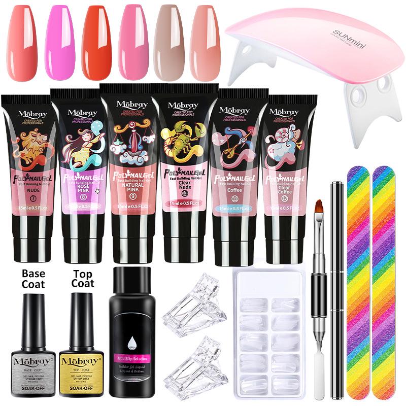 Nail Extension Gel Kit with Brush, Forms & Crystal Gel Polish