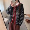 Retro lazy knitted cardigan for women's autumn and winter new soft waxy Christmas contrasting color crew neck sweater jacket for women