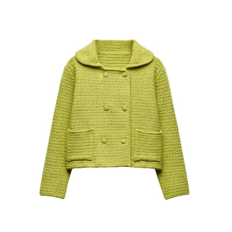 Pan Neck Chunky Knit Cardigan Traf Double Breasted Design and Long Sleeve Knitted Short Jacket for Women