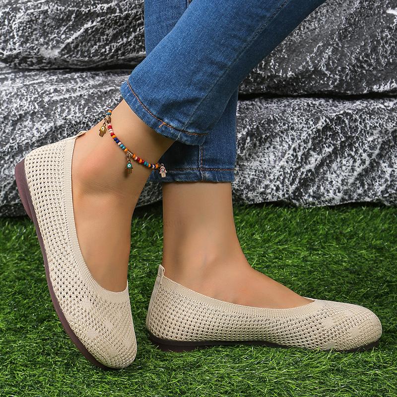 Korean Style Summer Soft Soled Single Shoes for Women Comfortable Knit Breathable Flat Shoes