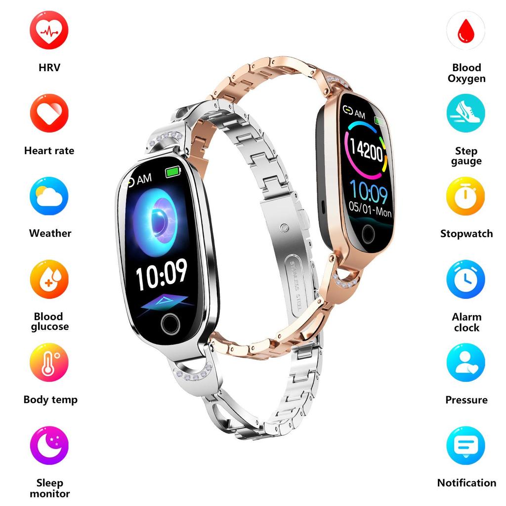 F81 Women's Smartwatch: Glucose, Blood Pressure, Heart Rate, Temperature Monitor with Pedometer & Call Alerts