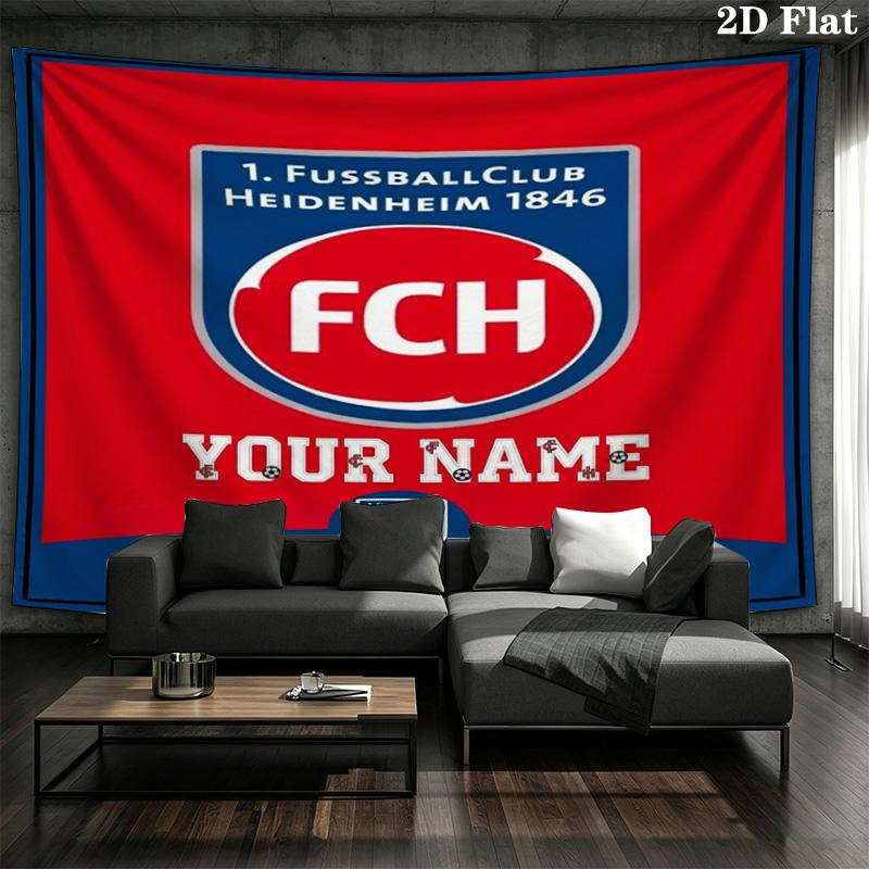 Fc Heidenheim Crest Custom Name Wall Tapestry Aesthetic Wall Hanging Printed Fabric Blanket Decorative Tapestries For Bedroom Living Room Home Decor