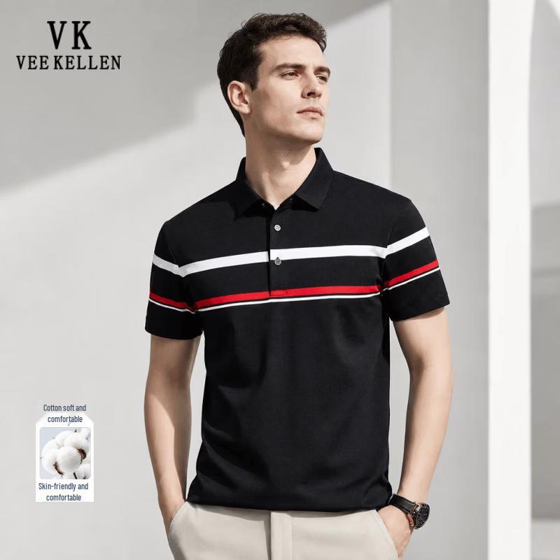 VEE KELLEN Men s Striped Long-Staple Cotton Polo T-Shirt M