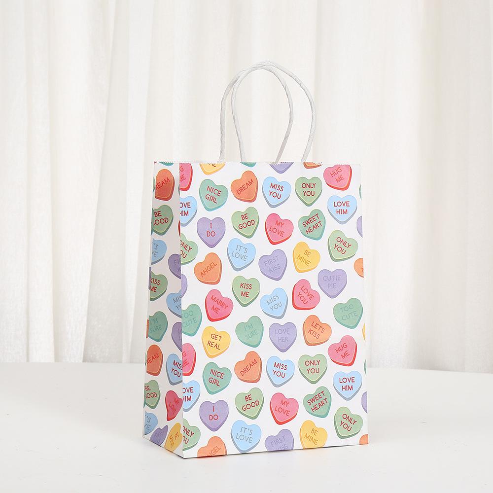 12/30 Stück Valentinstags-Herz Kraftpapier Tragetaschen Recycelbare Geschenktaschen für Hochzeitsfeiern und Märkte Verpackung von Süßigkeiten Kuchen