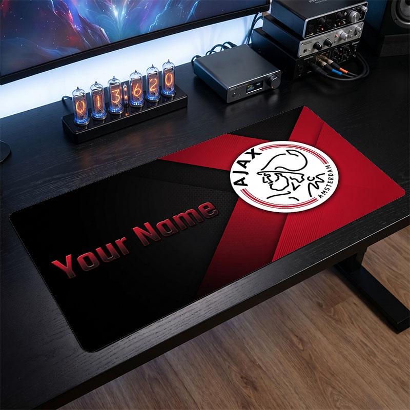 Ajax Amsterdam Personalizowana Duża Podkładka pod Mysz, Nadruk z Nazwą, Antypoślizgowa Mata na Biurko z Logo Piłkarskim, Prezent dla Gracza