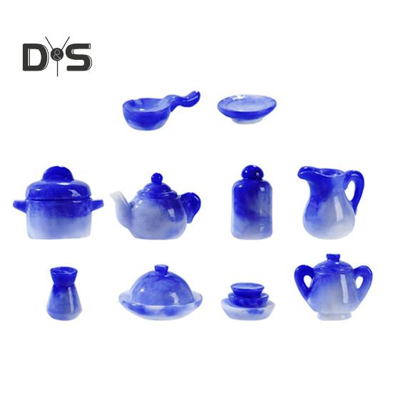 

10 шт. набор для кукольного домика, миниатюрный чайник из смолы, китайское чайное блюдце, кухонная модель, реквизит для декора кукольного домика в масштабе 1/6 1/12 10pcs