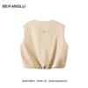 Women's Versatile Round Neck Double Zipper Vest - Northern Deer, Simple Style, for Spring/Summer