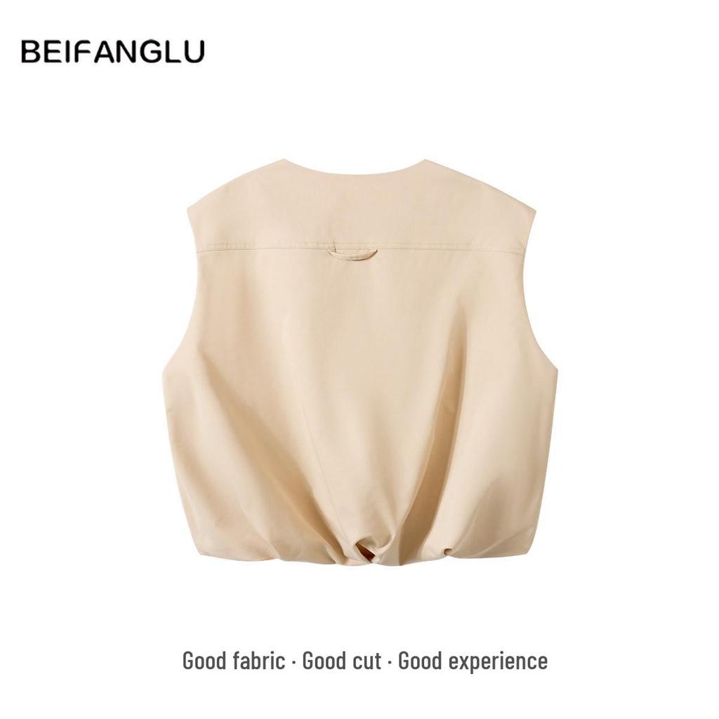 Women's Versatile Round Neck Double Zipper Vest - Northern Deer, Simple Style, for Spring/Summer
