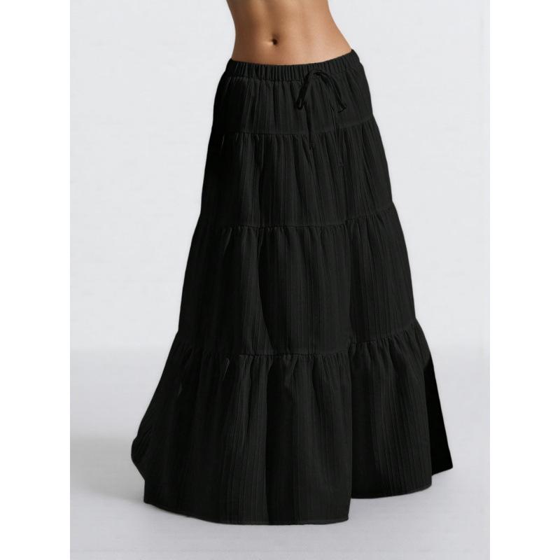 Dámská sukně 2025 Novinky Bílá Šněrovací Široký Spodní Lem, Evropská & Americká Volná Dlouhá Sukně