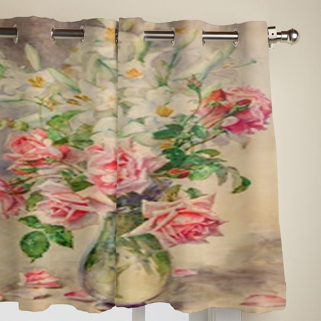 Blumenstrauß aus Rosen Fenstervorhänge für Wohnzimmer Schlafzimmer Luxus moderne Küchenvorhänge Stoffvorhänge