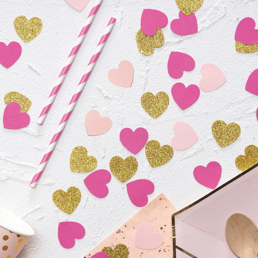 Hot Pink Gold and Pink Heart Confetti Table Decoration for Love Valentine's Day Baby Shower Birthday Wedding Bridal Hen Party,1.2 inch in