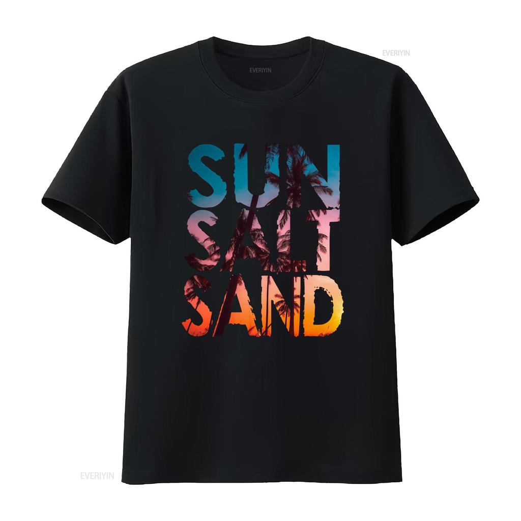 Vintage Summer Beach Sun Salt Sand Palm Tree Sunset Print Casual T Shirt Vintage Washed Soft Comfortable Breathable