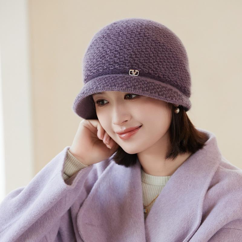 

Теплая вязаная шерстяная шапка на флисовой подкладке - Зимний стиль «колокол» для женщин среднего и пожилого возраста Elastic (55-59CM) лиловый