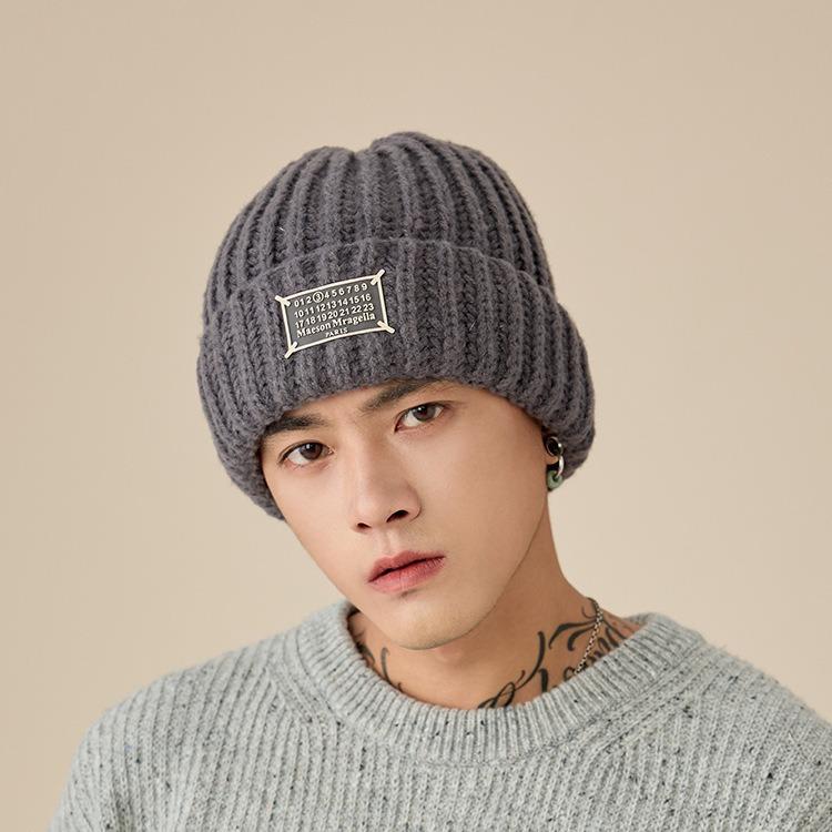 Wool Hat for Men Autumn and Winter Warm Pile Pile Hat Thickened Loose Head Circumference Face Small Cold Hat Knitted Hat