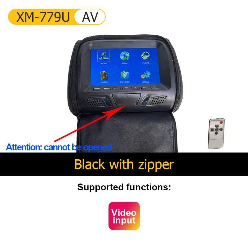 Universal Car Headrest Monitor 7inch LCD Screen Rear Seat Pillow For MP4 MP5 DVD Player Support AV/USB/SD/FM/Headphone/Bluetooth