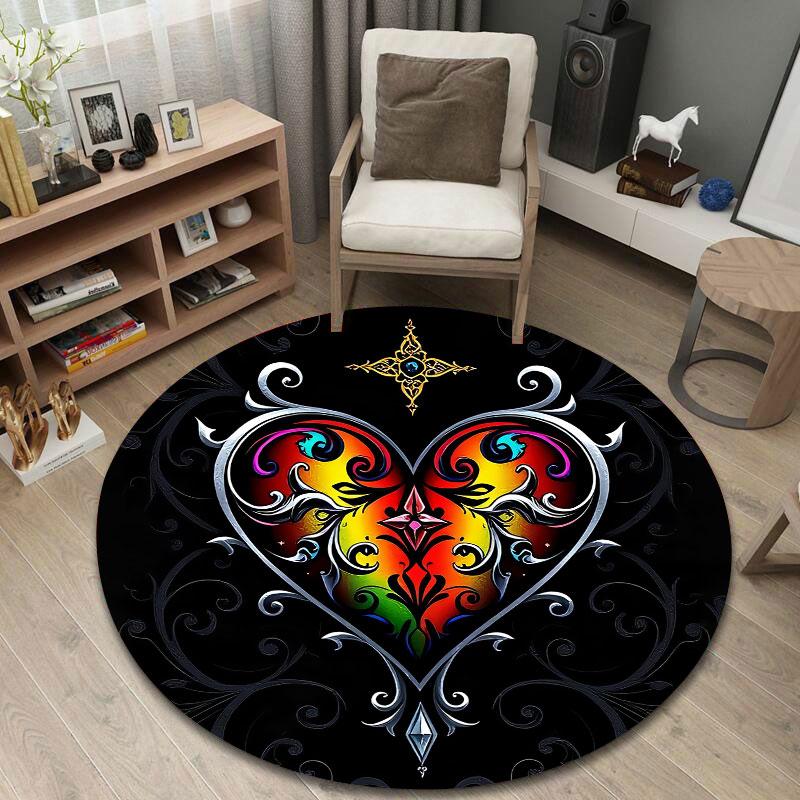 Bohemian Round Halloween Multicolor Rug Mat, Non-Slip Floor Mat for Office