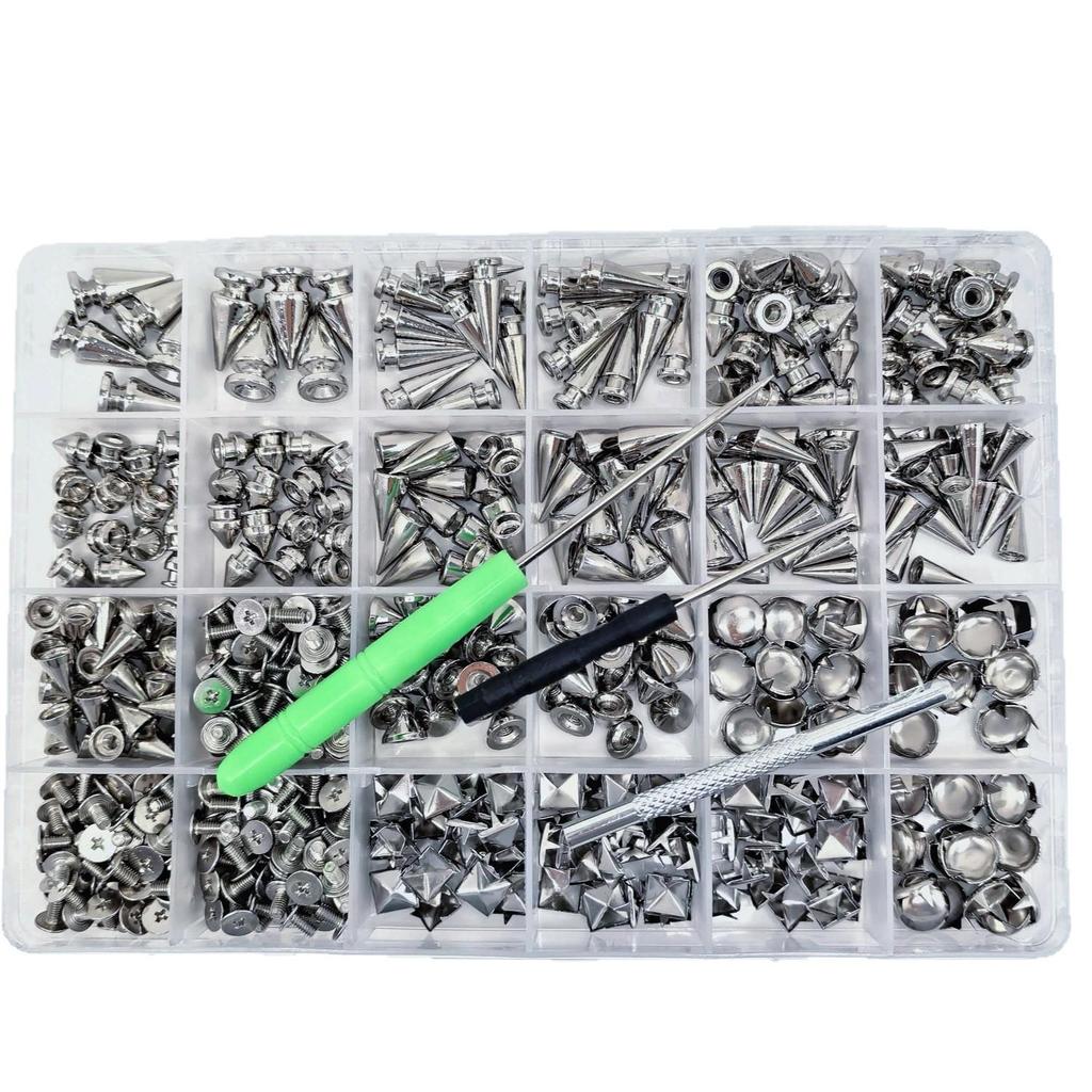 600pcs Punk Style Leather DIY Tool Set: 10 Sizes of Pointed Conical Rivet Studs