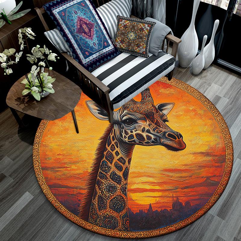 Giraffe Round Area Rug,Carpet Rug for Living Room Bedroom Sofa Playroom Decor,Non-slip Floor Mat