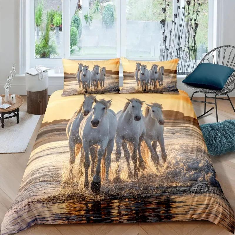 Comforter Galloping Horse Bedding Set Califking 260X240 Luxury Bed Comforter Double Home Queen Size S 2/3Pcs