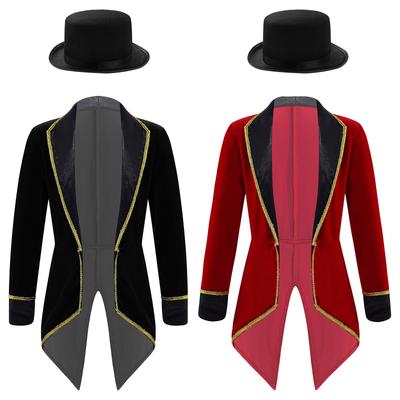 Girls Showman Tailcoat Costume Long Sleeve Lapel Design Felt Hat Included Dress Up Performance Party Outfit