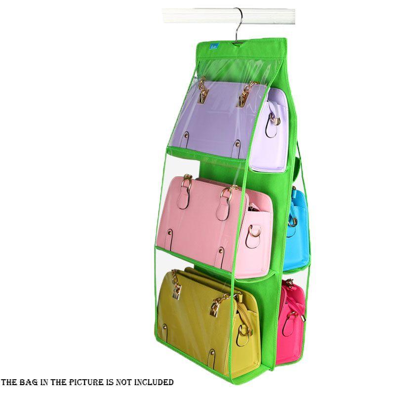 Elegant And Spacious 6 Pockets Clear Hanging Purse Handbag Tote Bag Organizer Rack