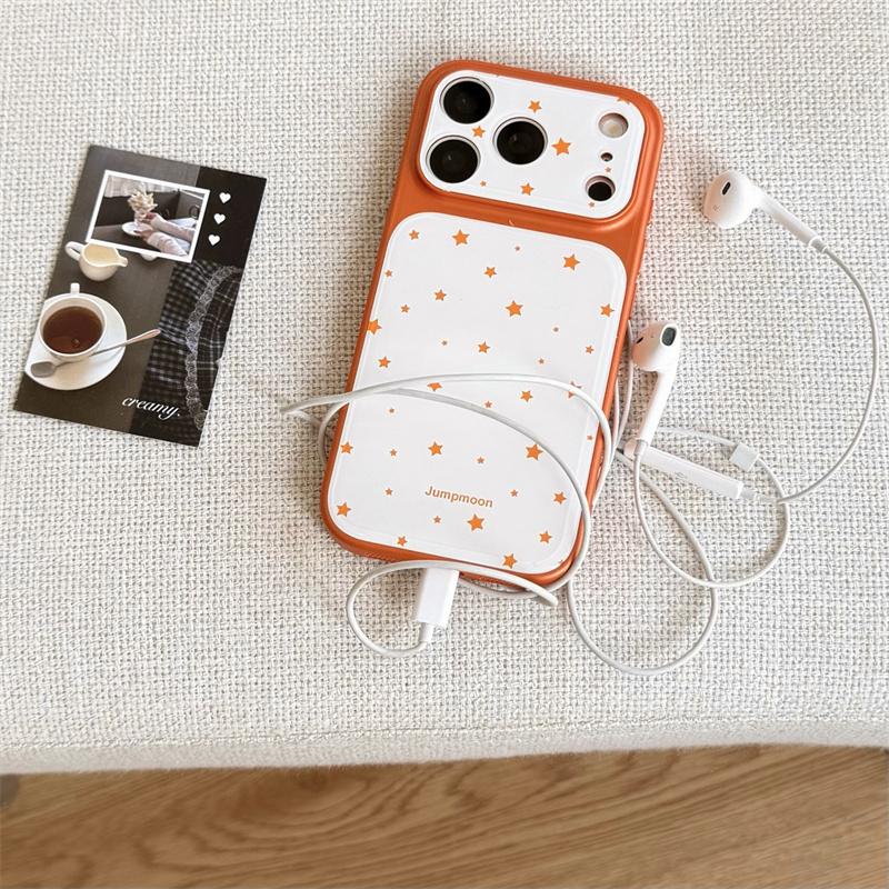 Kawaii Orange Star Phone Case With Star Wrist Strap For iPhone 14 15 16 17 Pro Max INS Cute Shockproof Protective Cover