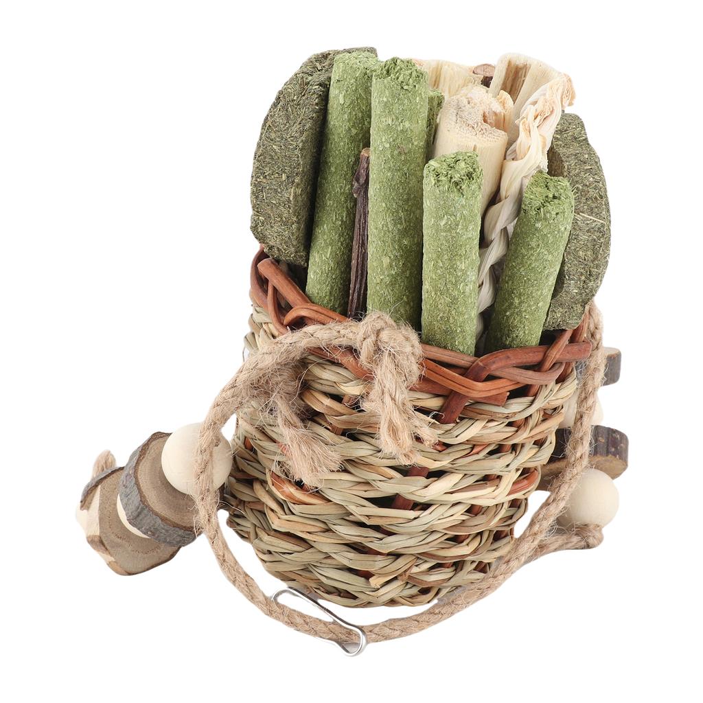 Hamster Chew Toys Hanging Straw Basket Bunny Chew Toys Seagrass Wood Sticks Chew Toys for Small