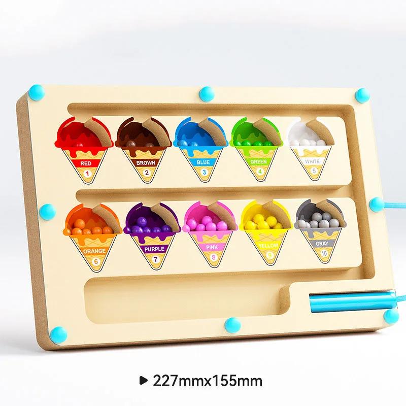

Toddler Montessori Toys 2 In 1 Wooden Magnetic Color & Number Maze With Drawing Board Color Sorting Counting Matching Plaything