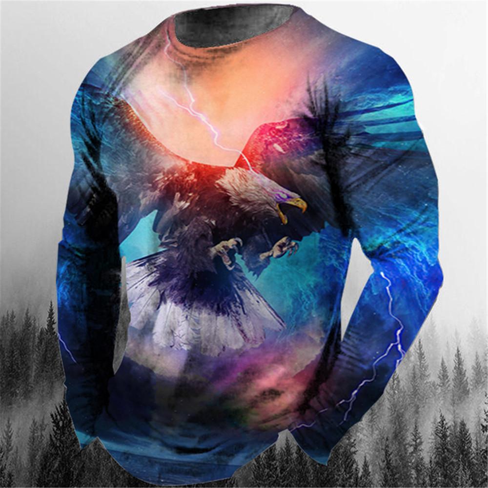 Retro Eagle Pattern 3d Print Summer Men's Round Neck T-shirt Casual Long Sleeve T-Shirt Oversized Pullover Fashion Men Clothing