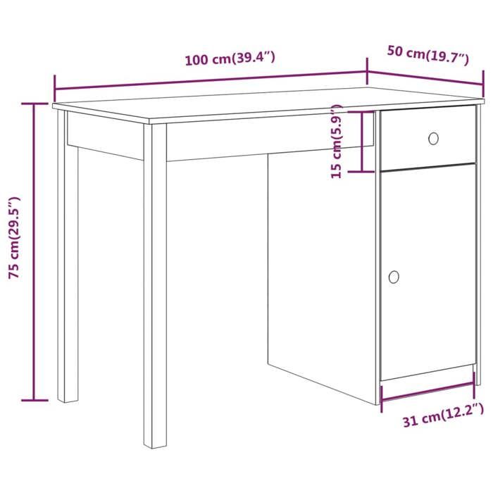 VidaXL Bureau 100x50x75 cm Bois massif de pin 814629