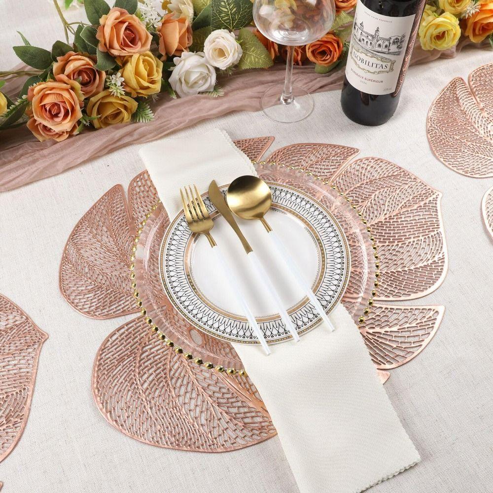 3pcs Hollow Leaf Shape Placemat Anti Slip Tableware Pad Cup Pad Table Mat  Hotel