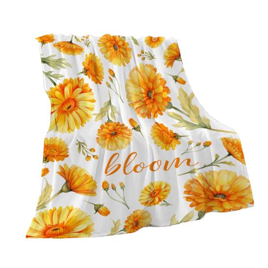Spring Summer Flowers Blanket Soft Cozy Flannel Floral Nap Blanket Washable Daisy Sunflower Throw Blanket for Bed Couch Sofa Farmhouse Decor
