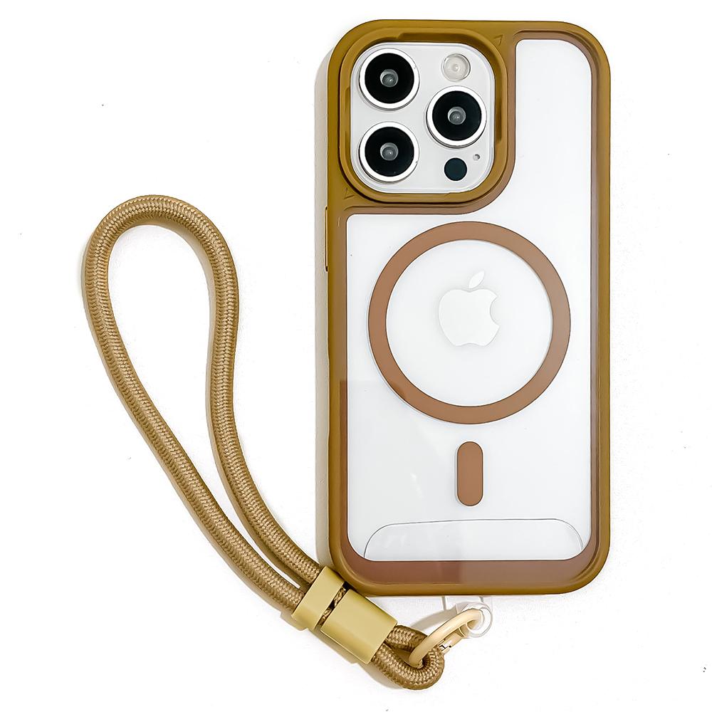For iPhone 16 Pro Case Magnetic Case with Strap PC + TPU Shockproof Phone Cover