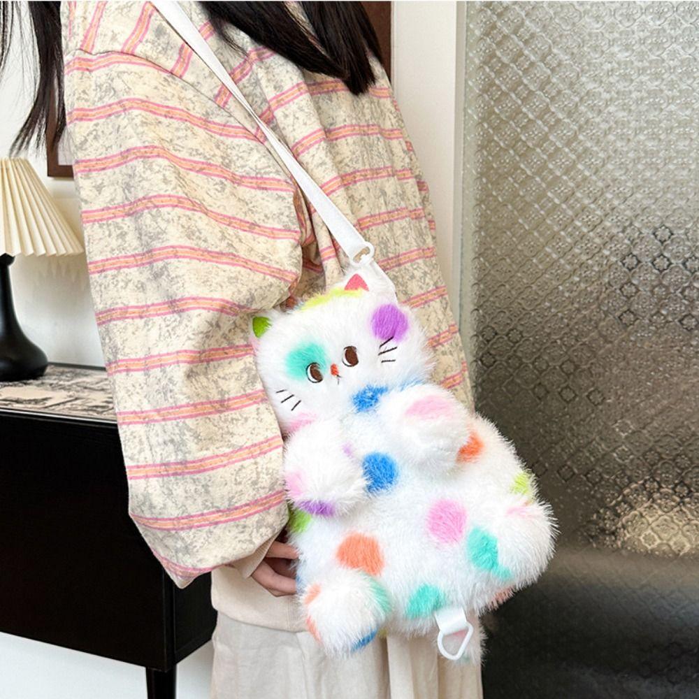 Animal Plushie Cartoon Plush Schoolbag Spotted Cat Animal Plush Bag Girls