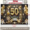2D Black Gold Happy 50th Birthday Backdrop Glitter Balloon Party Decoration Banner