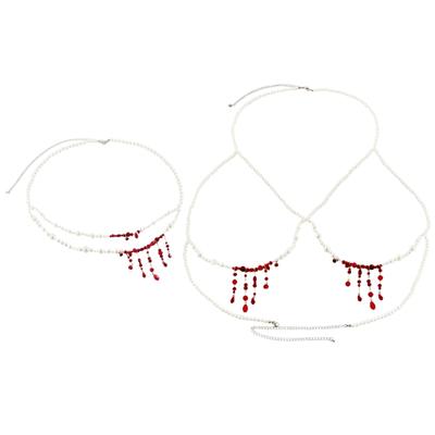 Halloween Blood Pearls Chest Chain Waist Chain Fashion Multi-layer Imitation Pearls Body Chain Gothic Party Jewelry Gift