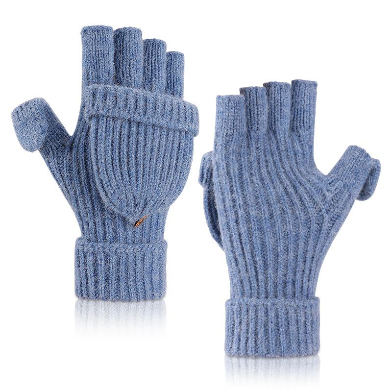 Gloves for Women In Winter Warm Gloves Knitted with Velvet Half Finger Flip Gloves Student Riding Bike Writing Finger Exposed Gloves Men