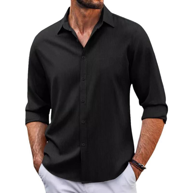 Spring and Fall Single-breasted Men's Long-sleeved Shirt with Lapel