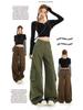 Women's Army Green Loose Cargo Jeans - Spring Style, Slim Fit, Wide Leg, Large Pockets