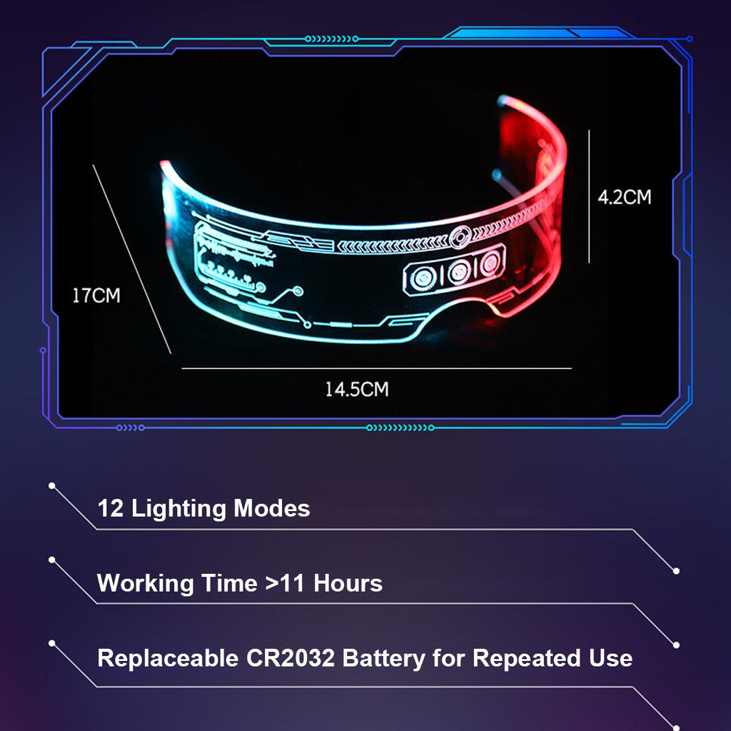 Versatile LED Glasses Luminous Visor for Cosplay, Raves, Halloween and New Year with Clear Vision