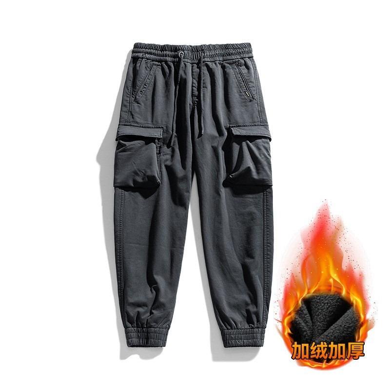 

Winter Men s Thickened and Velvet Overalls Trendy Brand Ruffian Handsome Functional Leggings Cotton Thick Casual Pants 28