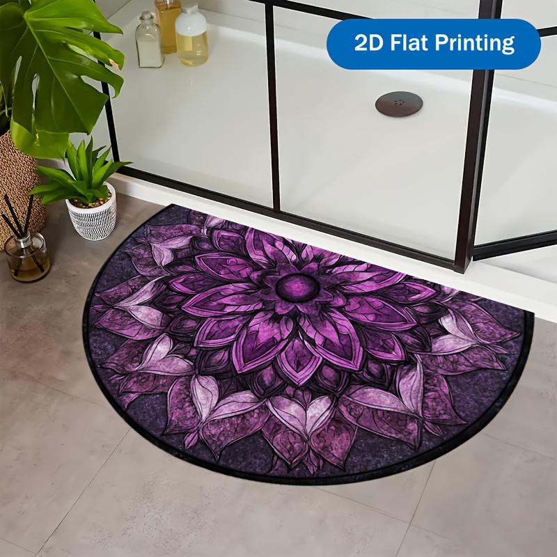 1 Stück Lila Mandala Halbkreis Willkommens-Fußmatte Rutschfest für Außenbereich Terrasse Veranda Küche Badezimmer Eingangsbereich Bodenmatte 50X80CM