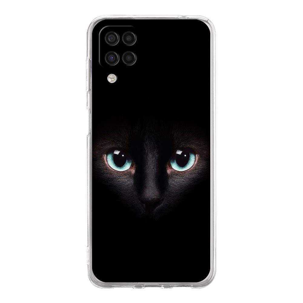 Case For Samsung Galaxy A13 A23 A33 A53 A73 5G A51 A71 A21S A12 A11 A31 A41 A03s A52 A32 A22 Clear Cover Black Cat Staring Eye