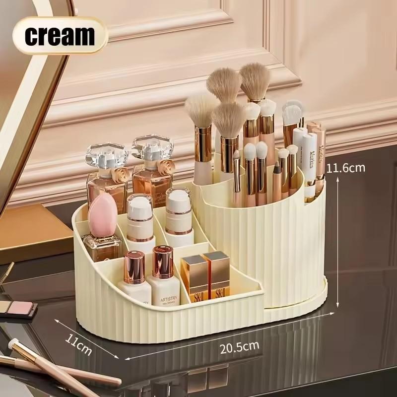 Makeup Organizer Countertop with Drawer 360 Rotating Brush Holder Storage Large Capacity Skincare Cosmetic Display Cases