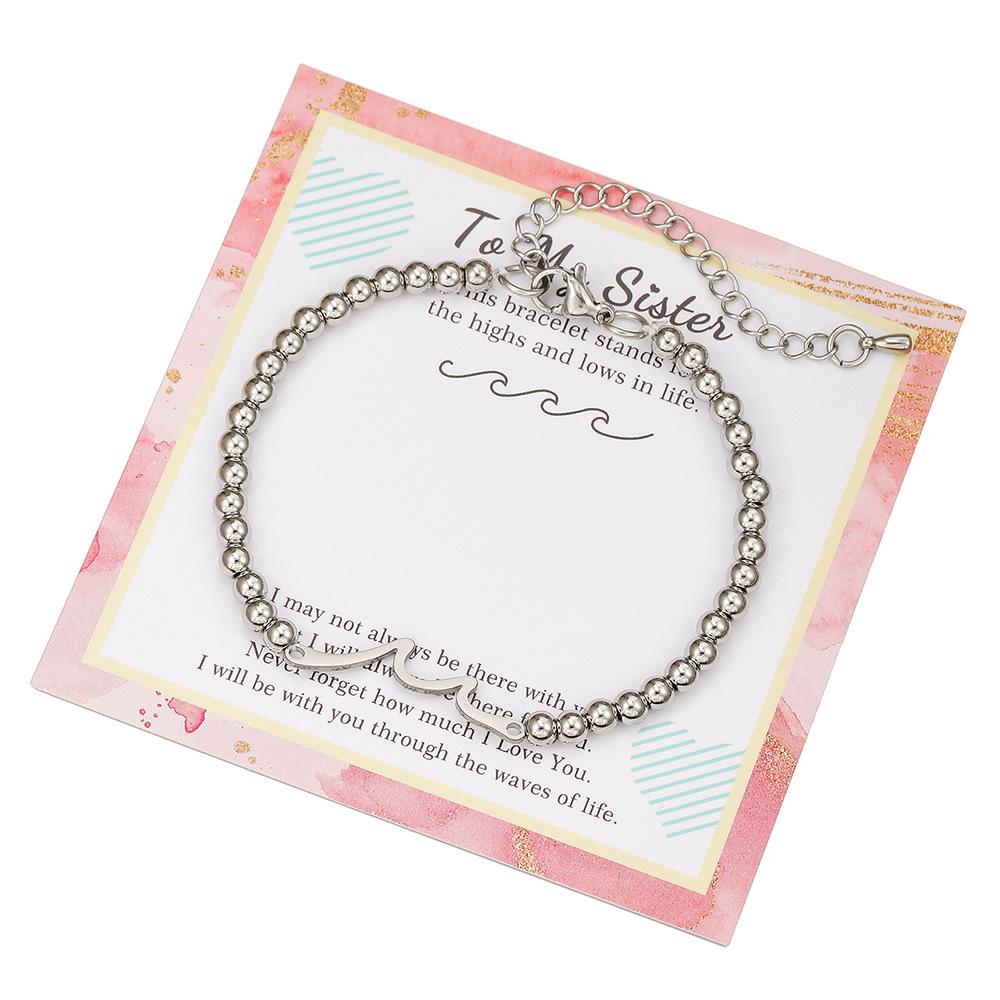 

Stainless Steel Wave Bracelet with Bead String - Handmade Chain for Couples