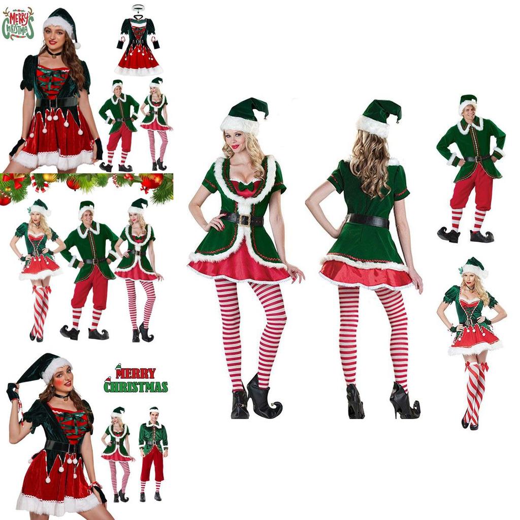 Deluxe Velvet Christmas Elf Santa Claus Cosplay Costumes Carnival Party Role Play